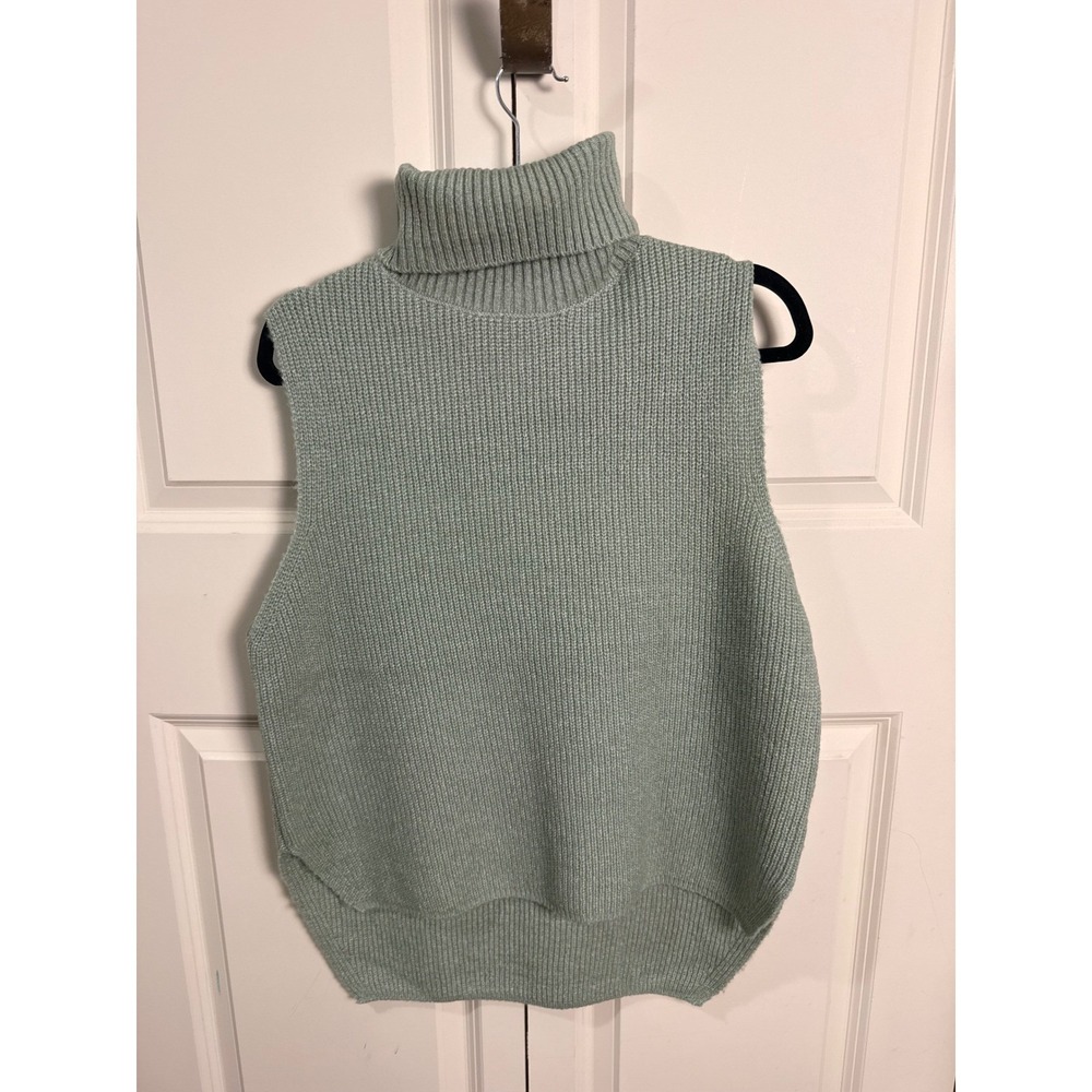 Double Zero Sage Green Ribbed Turtleneck Sleeveless Sweater Vest Large